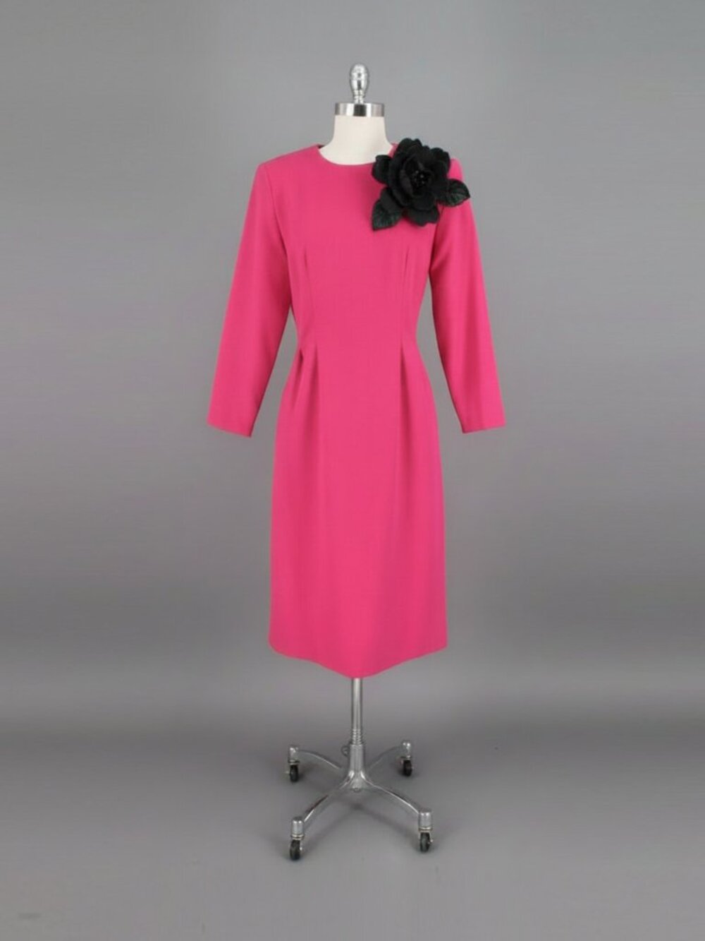 Vintage 80's Hot Pink Sheath Dress M